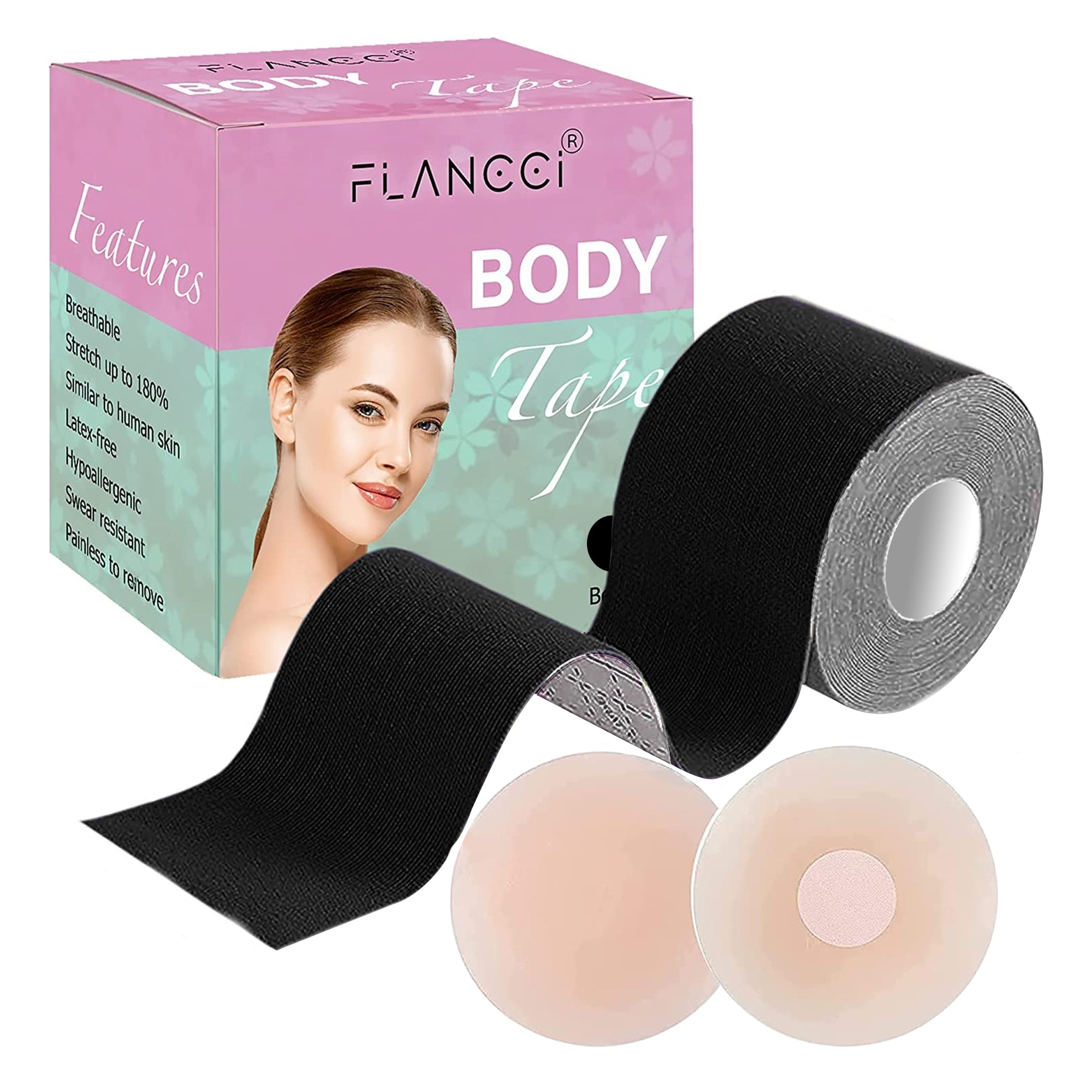 Boobytape for Breast Lift Plus Size Black with 2 pcs Nipple Covers (2” –  FLANCCI