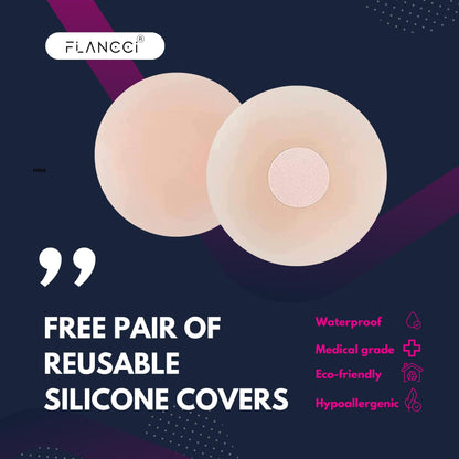 Boobytape for Breast Lift Plus Size Black with 2 pcs Nipple Covers (3” / Beige) - FLANCCI