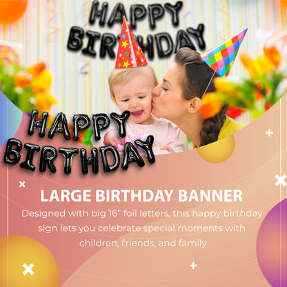 Happy Birthday Banner 3D Baloon (3D Black) - FLANCCI