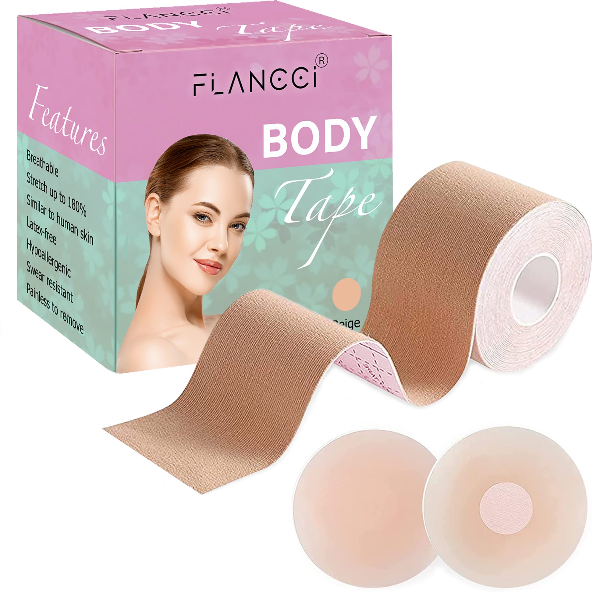 Boobytape for Breast Lift Plus Size Black with 2 pcs Nipple Covers – FLANCCI