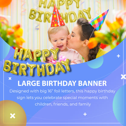 Happy Birthday Banner 3D Balloon (3D Gold) - FLANCCI